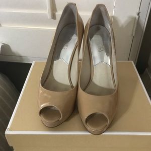 Michael Kors platform peep toe patent nude shoe